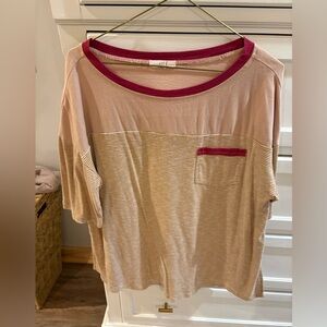 Easel Dark Pink and Tan Striped Short Sleeve Top